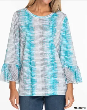 3/4 Flounce Sleeve Wide-Neck Top