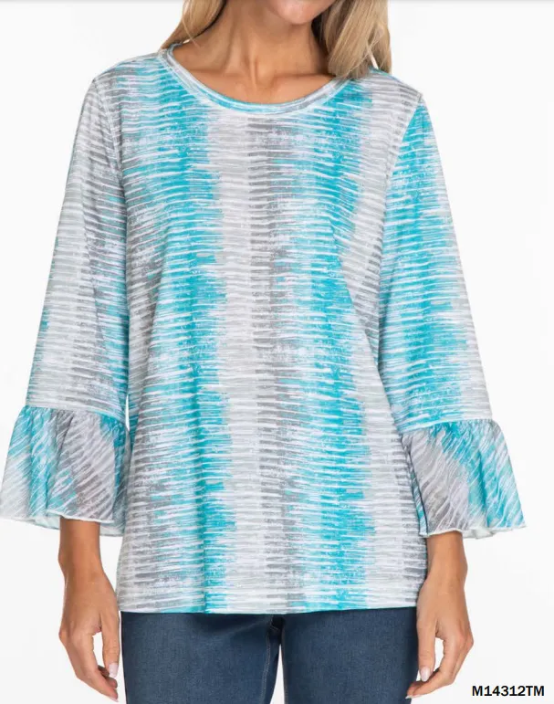 3/4 Flounce Sleeve Wide-Neck Top