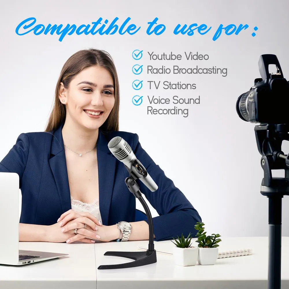 Adjustable Desktop Microphone Stand - Desktop Or Table Top Microphone Stand With Non-Slip Mic Clip (Pair)