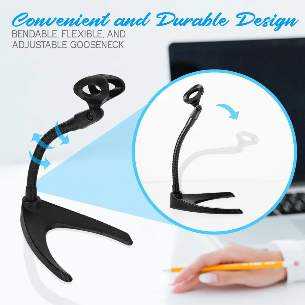 Adjustable Desktop Microphone Stand - Desktop Or Table Top Microphone Stand With Non-Slip Mic Clip (Pair)