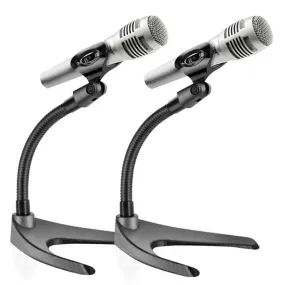 Adjustable Desktop Microphone Stand - Desktop Or Table Top Microphone Stand With Non-Slip Mic Clip (Pair)