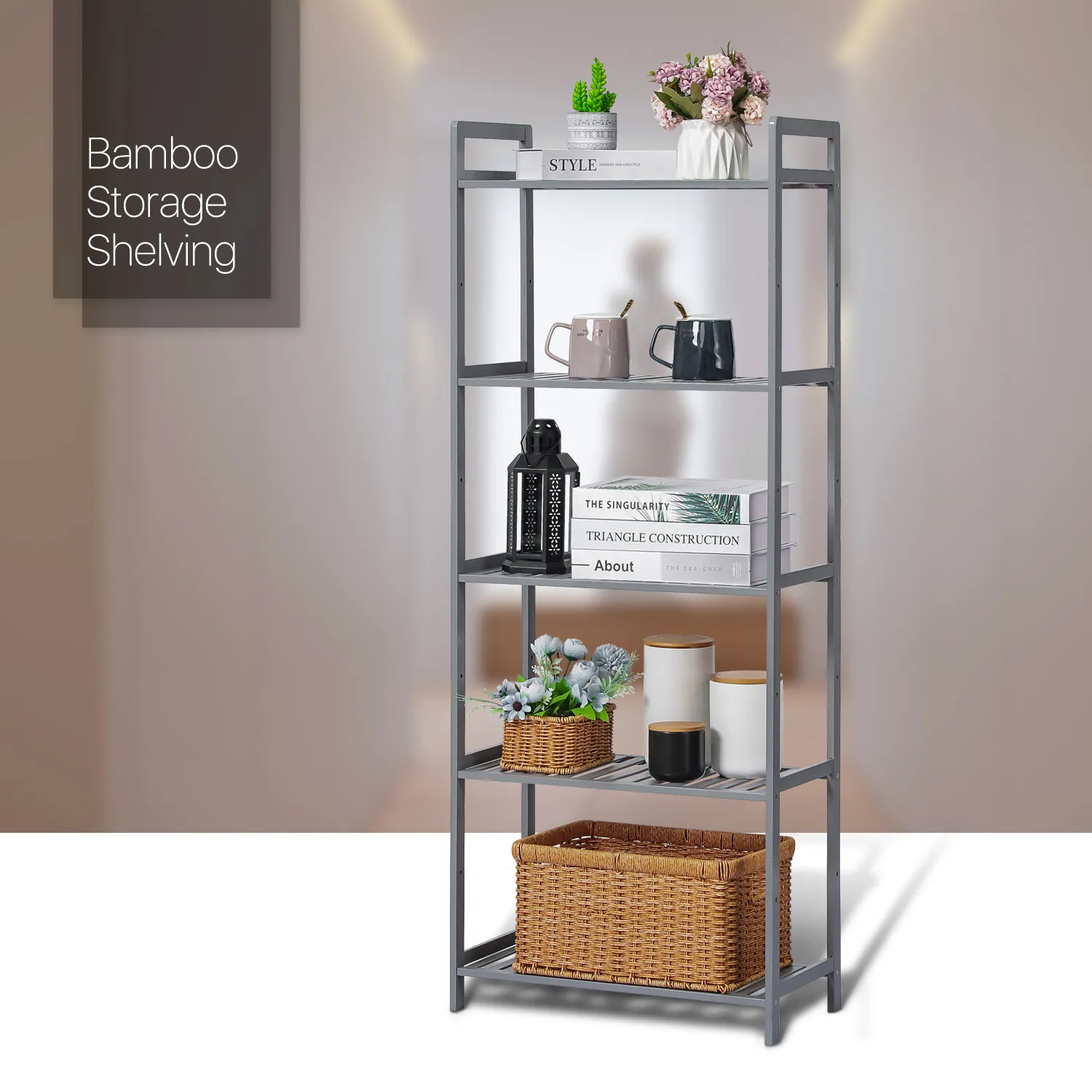 Adjustable Shoe Rack Entryway Shelf Organizer - 5 Tier - Gray