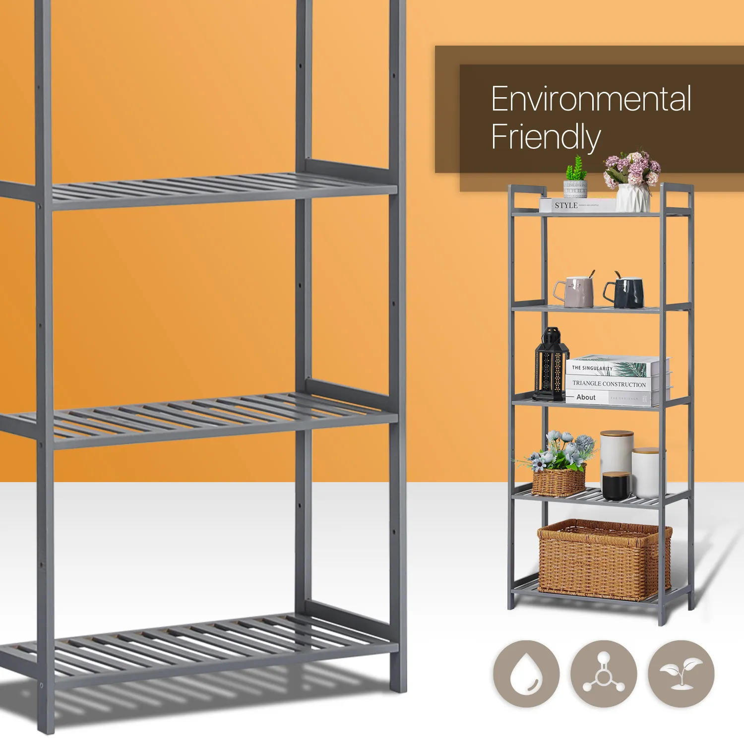 Adjustable Shoe Rack Entryway Shelf Organizer - 5 Tier - Gray