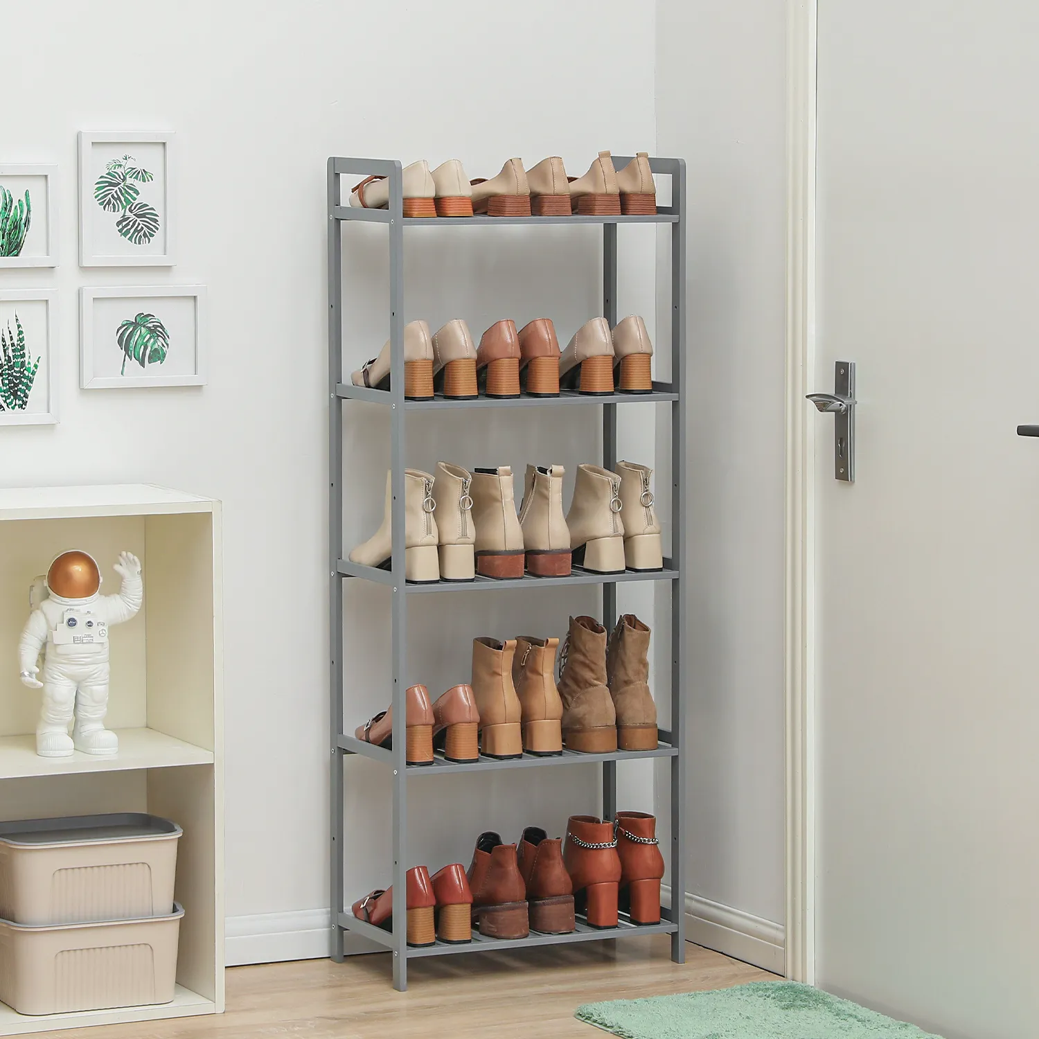 Adjustable Shoe Rack Entryway Shelf Organizer - 5 Tier - Gray