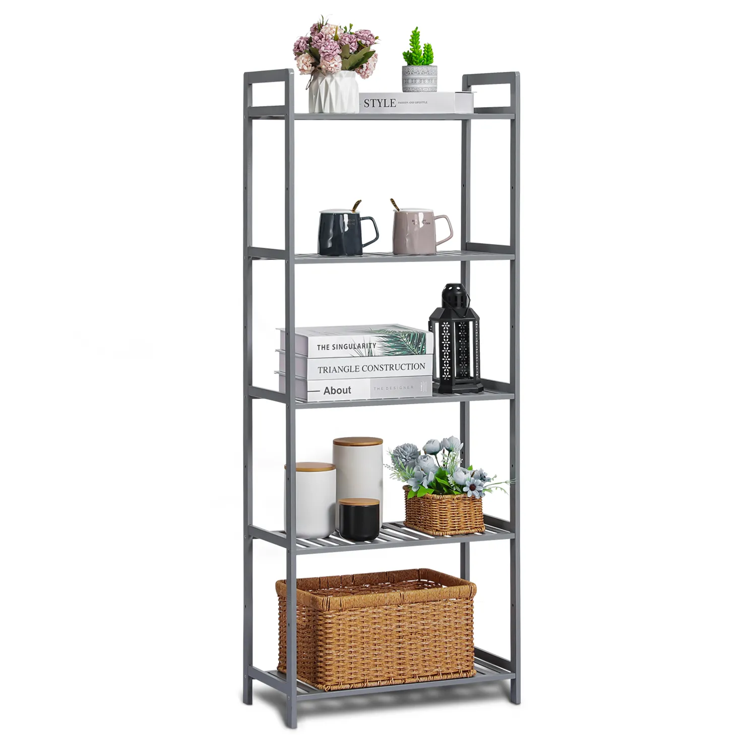 Adjustable Shoe Rack Entryway Shelf Organizer - 5 Tier - Gray