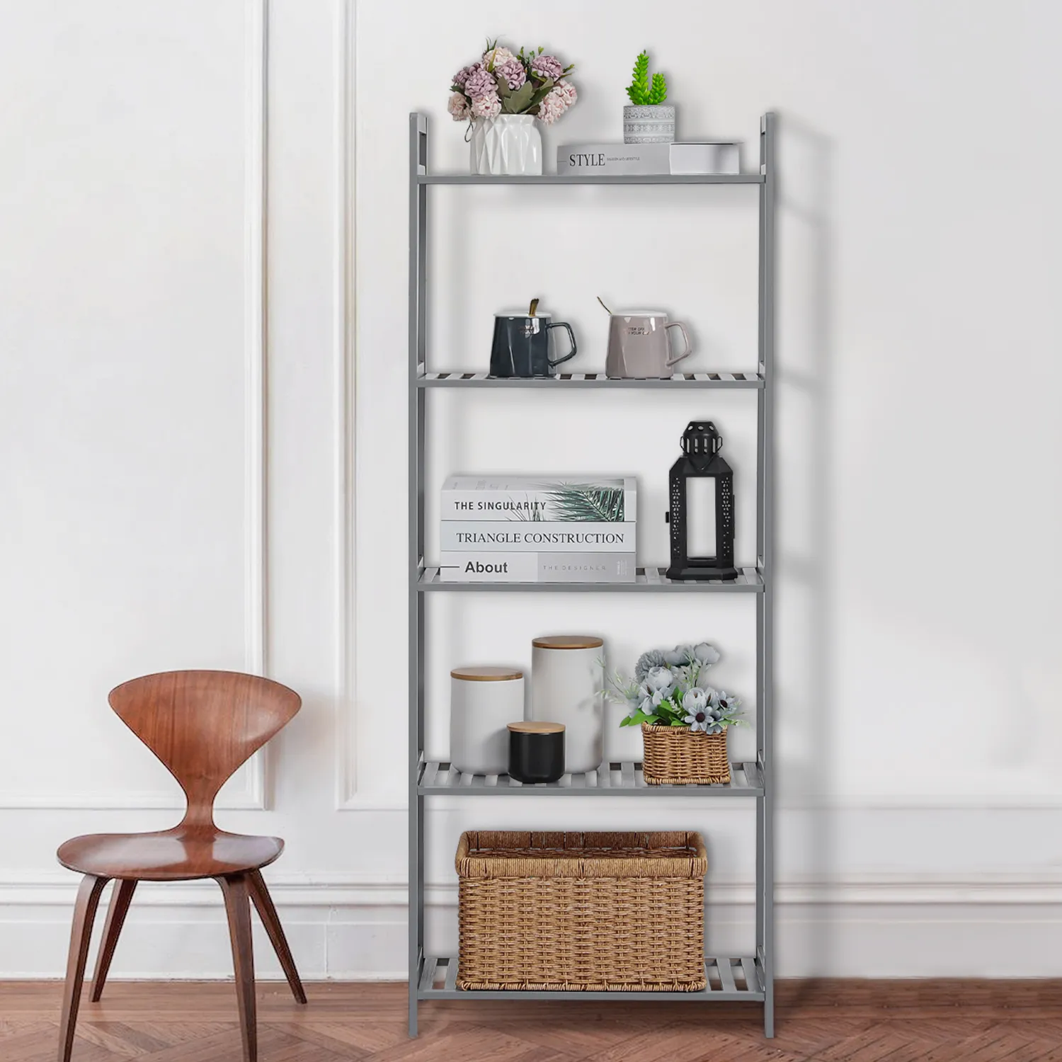 Adjustable Shoe Rack Entryway Shelf Organizer - 5 Tier - Gray