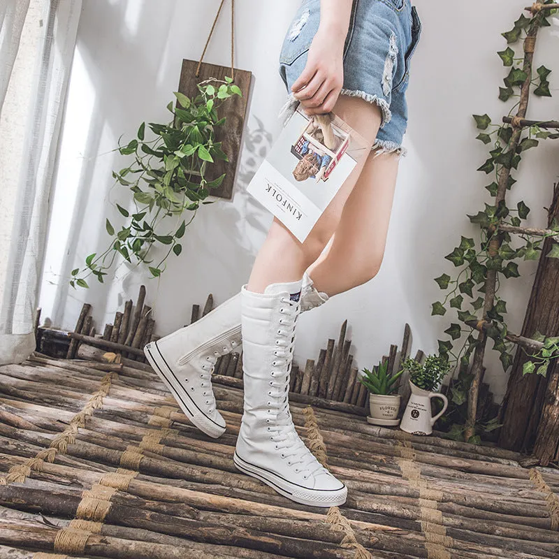 Alternative Fashion Women Canvas Shoes with High Top / Knee High Shoes in Grunge Style