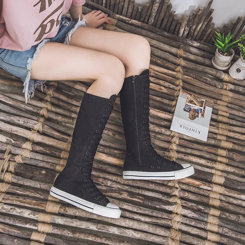 Alternative Fashion Women Canvas Shoes with High Top / Knee High Shoes in Grunge Style