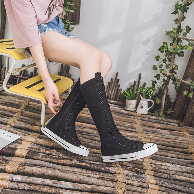 Alternative Fashion Women Canvas Shoes with High Top / Knee High Shoes in Grunge Style