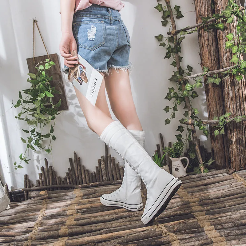 Alternative Fashion Women Canvas Shoes with High Top / Knee High Shoes in Grunge Style