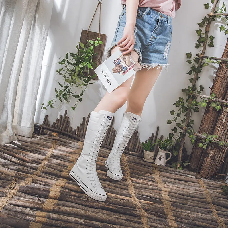 Alternative Fashion Women Canvas Shoes with High Top / Knee High Shoes in Grunge Style