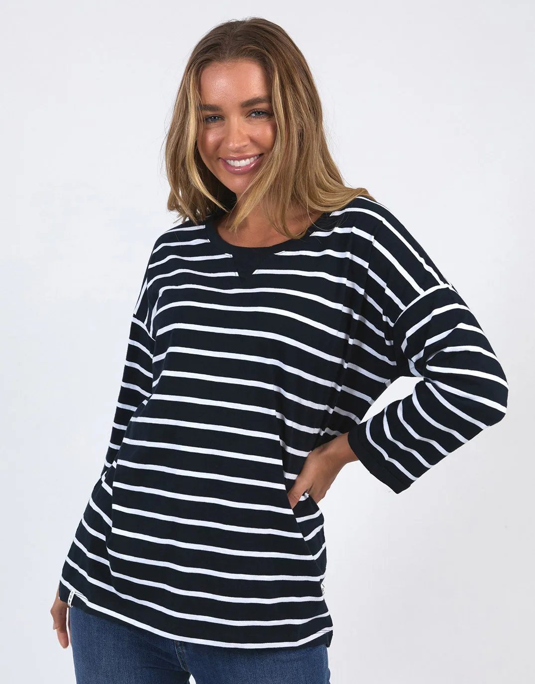 Annie Lightweight Top - Navy/White Stripe