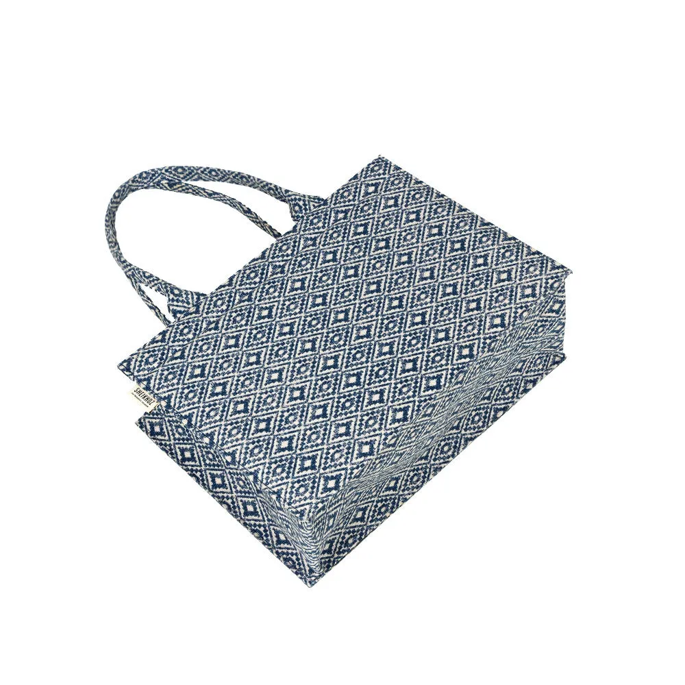 Argyle Elegance – Versatile Blue Cotton Canvas Tote Bag