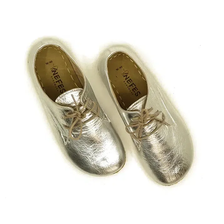 Barefoot Oxford Shoes Women - Laced Silver