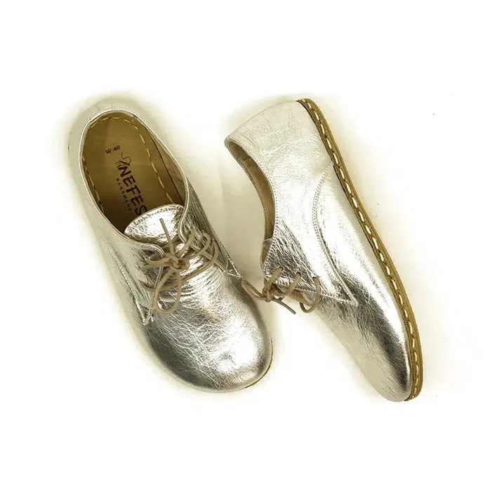 Barefoot Oxford Shoes Women - Laced Silver