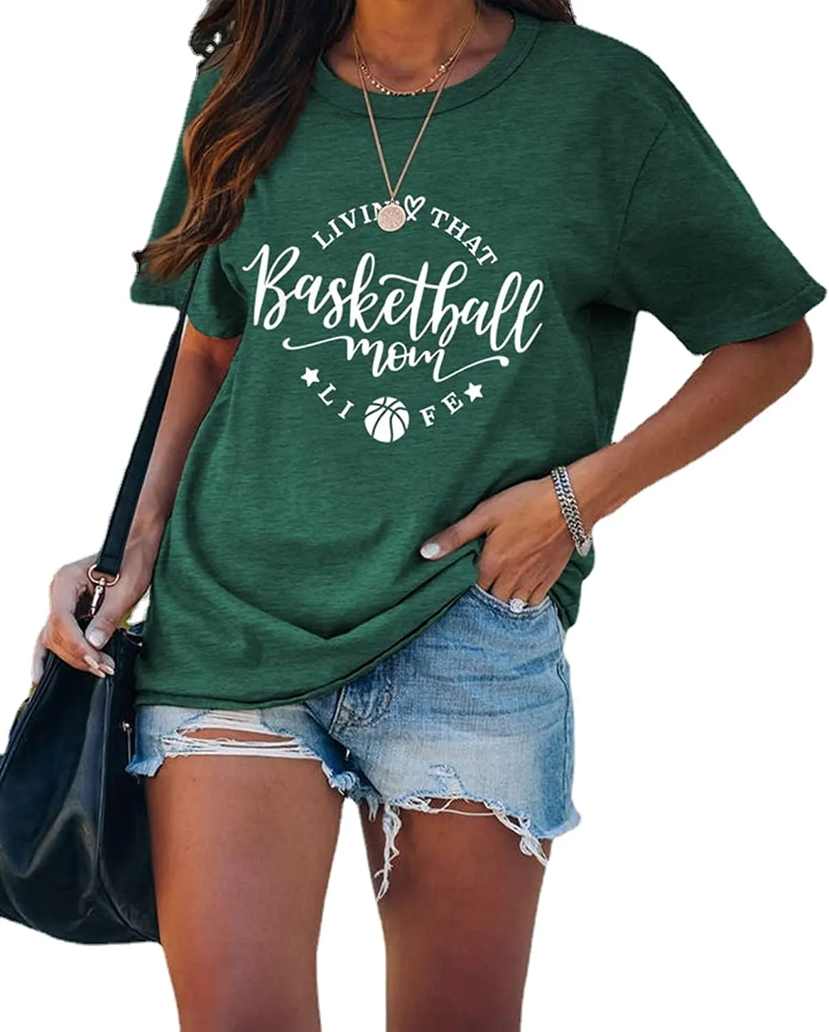 Basketball Fan Mom T-Shirt Women Living That Basketball Mom Life Tees Tops