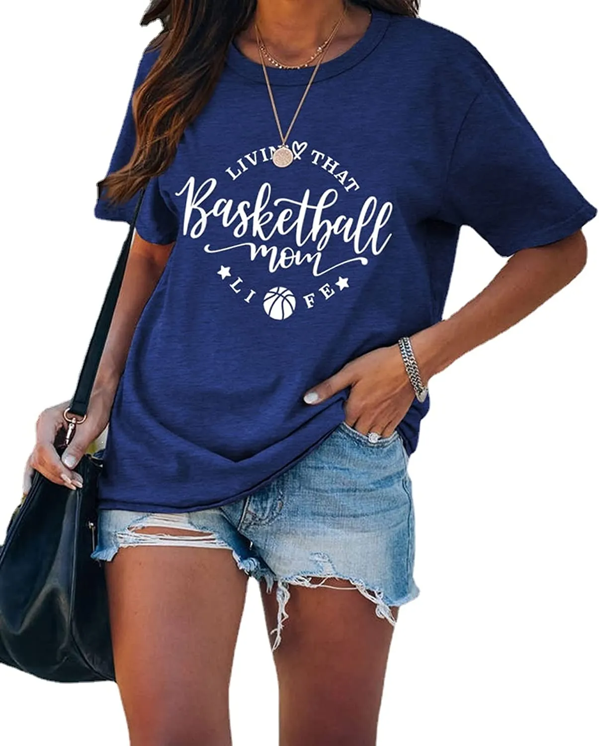 Basketball Fan Mom T-Shirt Women Living That Basketball Mom Life Tees Tops