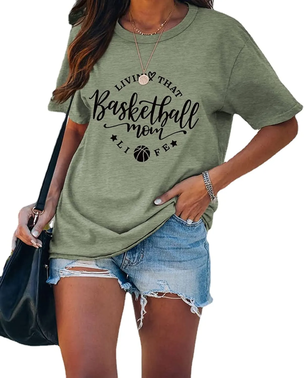 Basketball Fan Mom T-Shirt Women Living That Basketball Mom Life Tees Tops