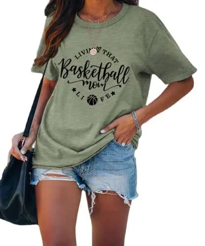 Basketball Fan Mom T-Shirt Women Living That Basketball Mom Life Tees Tops