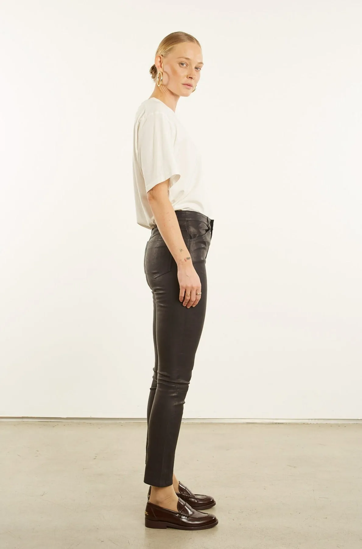 Black Leather 5 Pocket Slim Pants PR