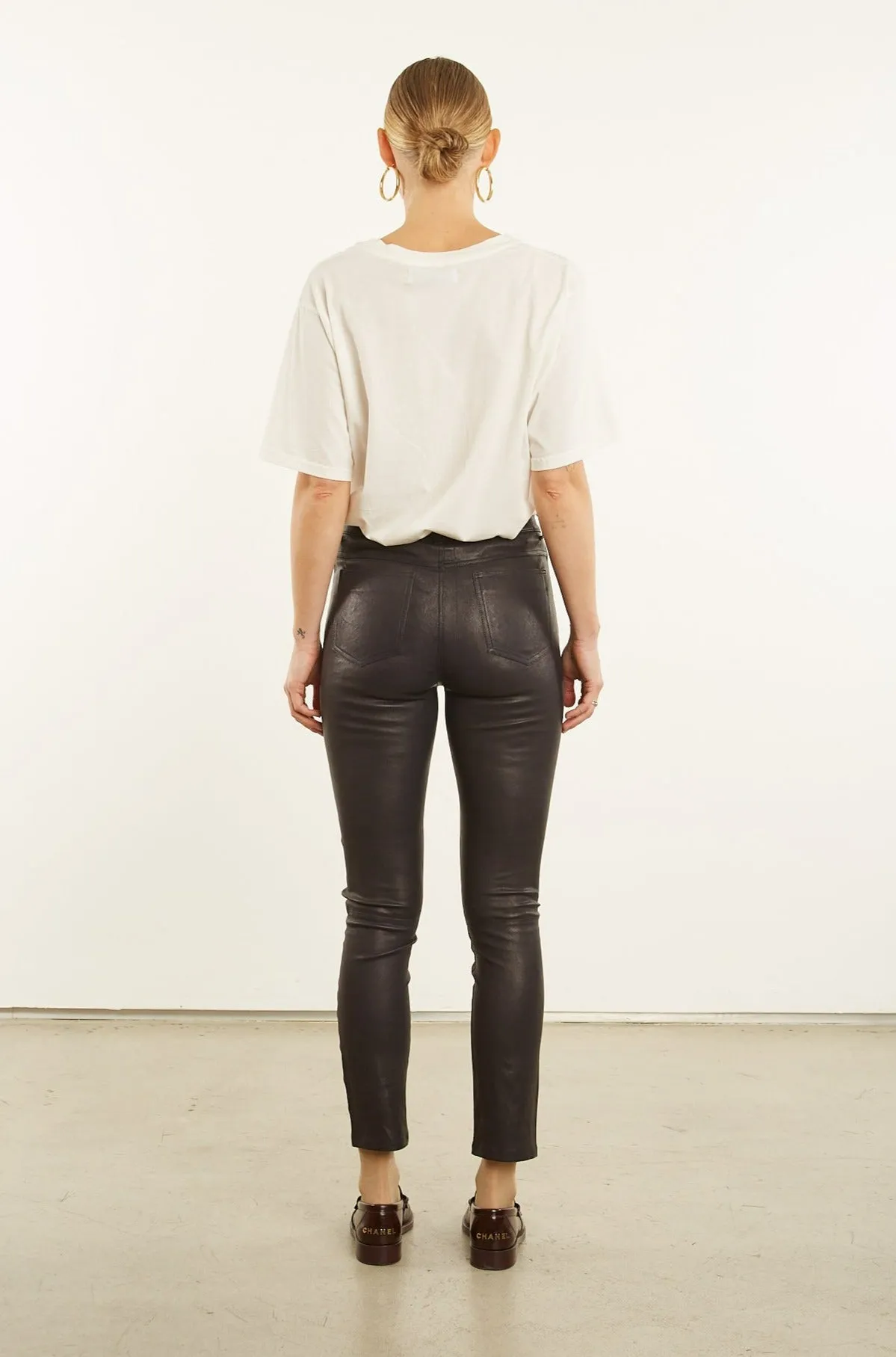 Black Leather 5 Pocket Slim Pants PR