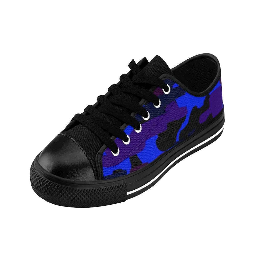 Blue Purple Camo Women's Sneakers, Army Military Camouflage Printed Fashion Canvas Tennis Shoes