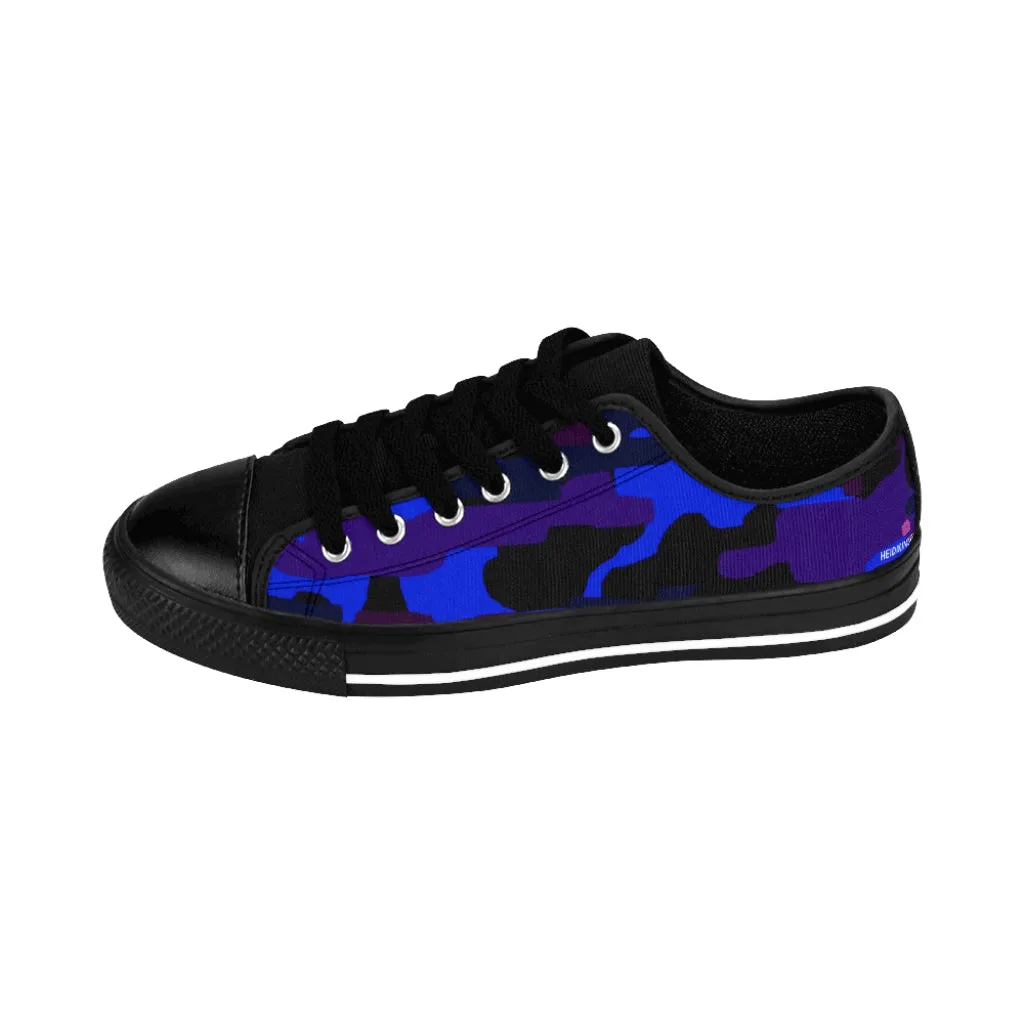 Blue Purple Camo Women's Sneakers, Army Military Camouflage Printed Fashion Canvas Tennis Shoes