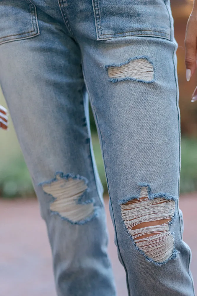 Brittany High Rise Patch Pocket & Ripped Boyfriend Jeans - PLUS