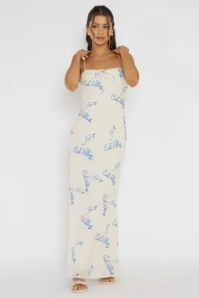 Cali Sunset Lace Trim Maxi Dress Print Blue