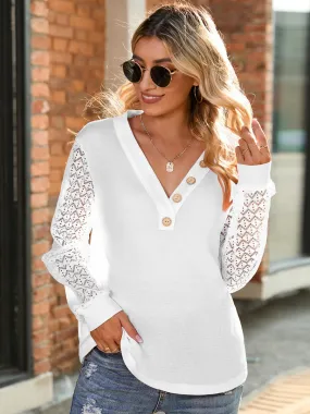 Casual Knit Loose Long Sleeves V Neck T-Shirt