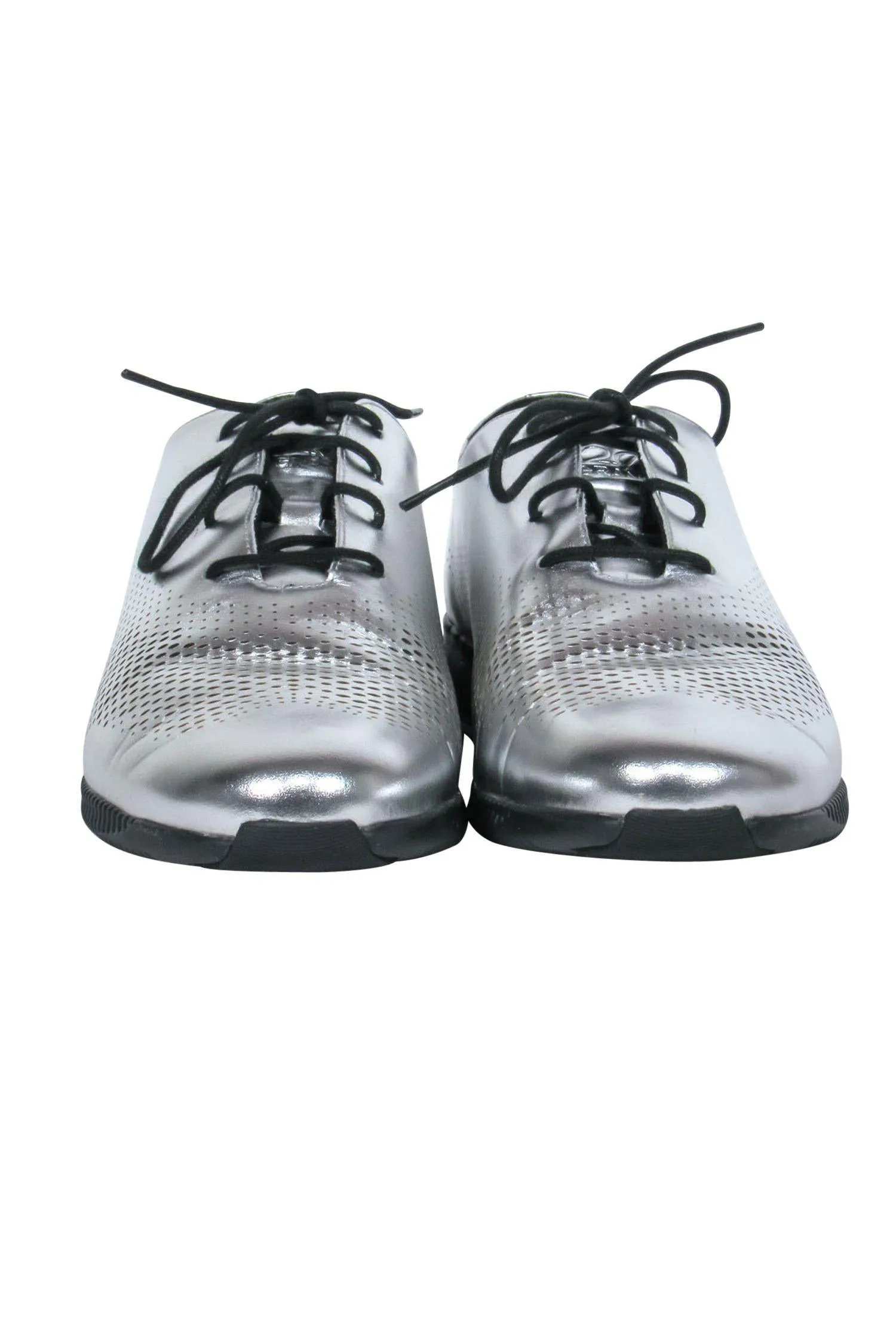 Cole Haan - Silver Metallic Perforated Leather Lace-Up Sneakers Sz 10