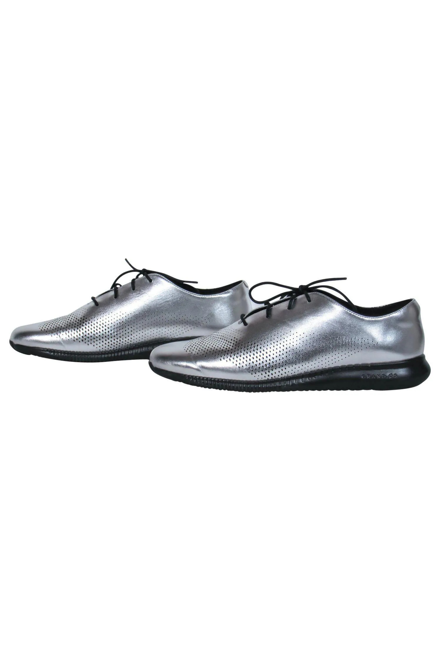 Cole Haan - Silver Metallic Perforated Leather Lace-Up Sneakers Sz 10