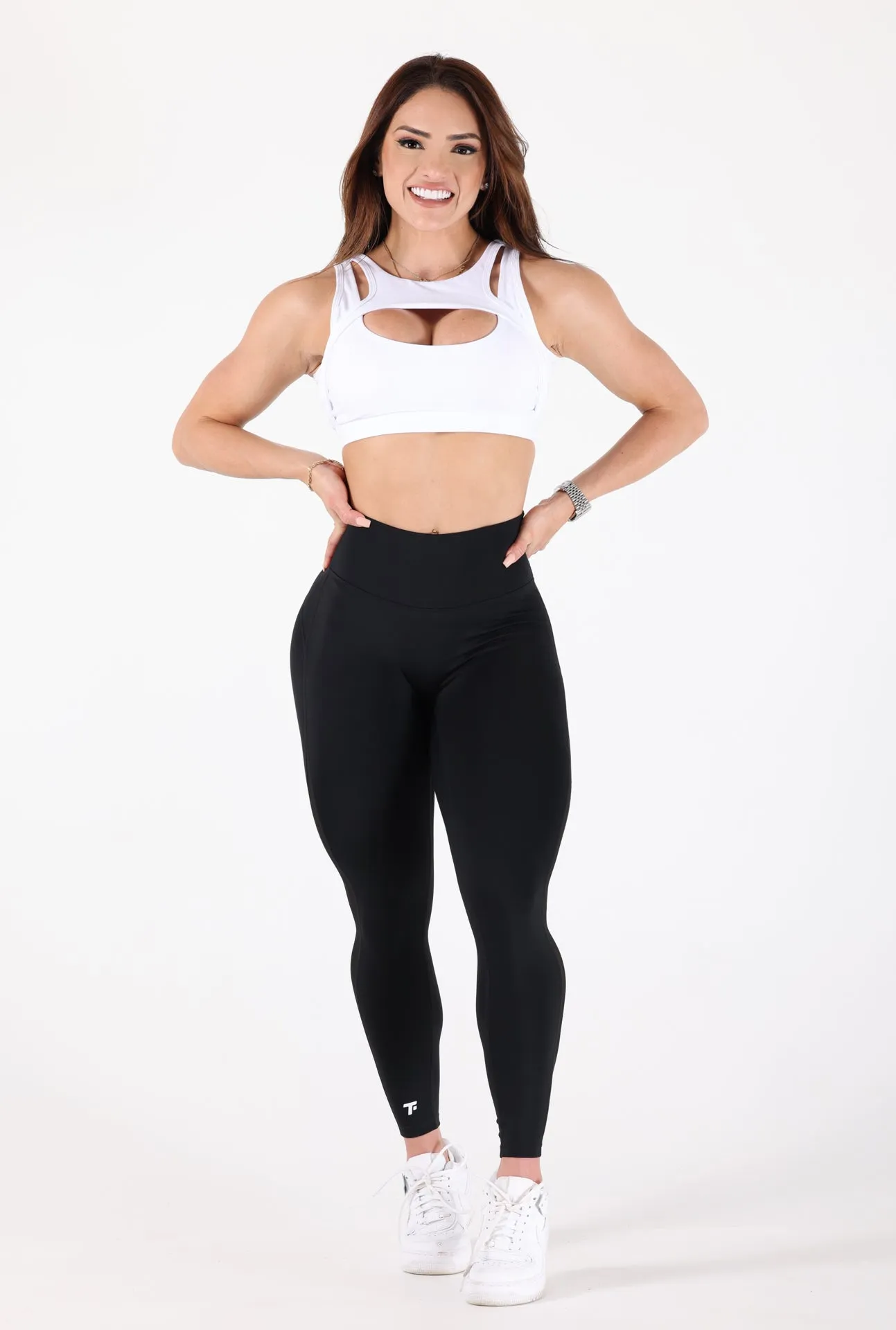 Cut Front White Sports Bra