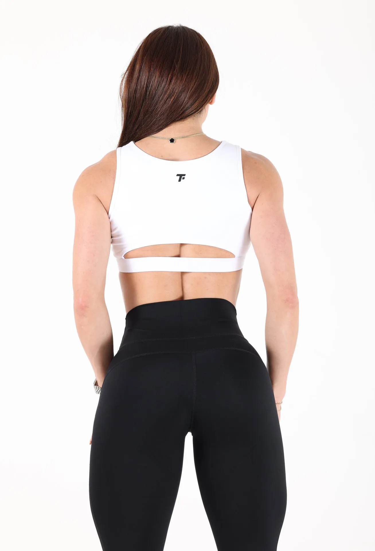 Cut Front White Sports Bra