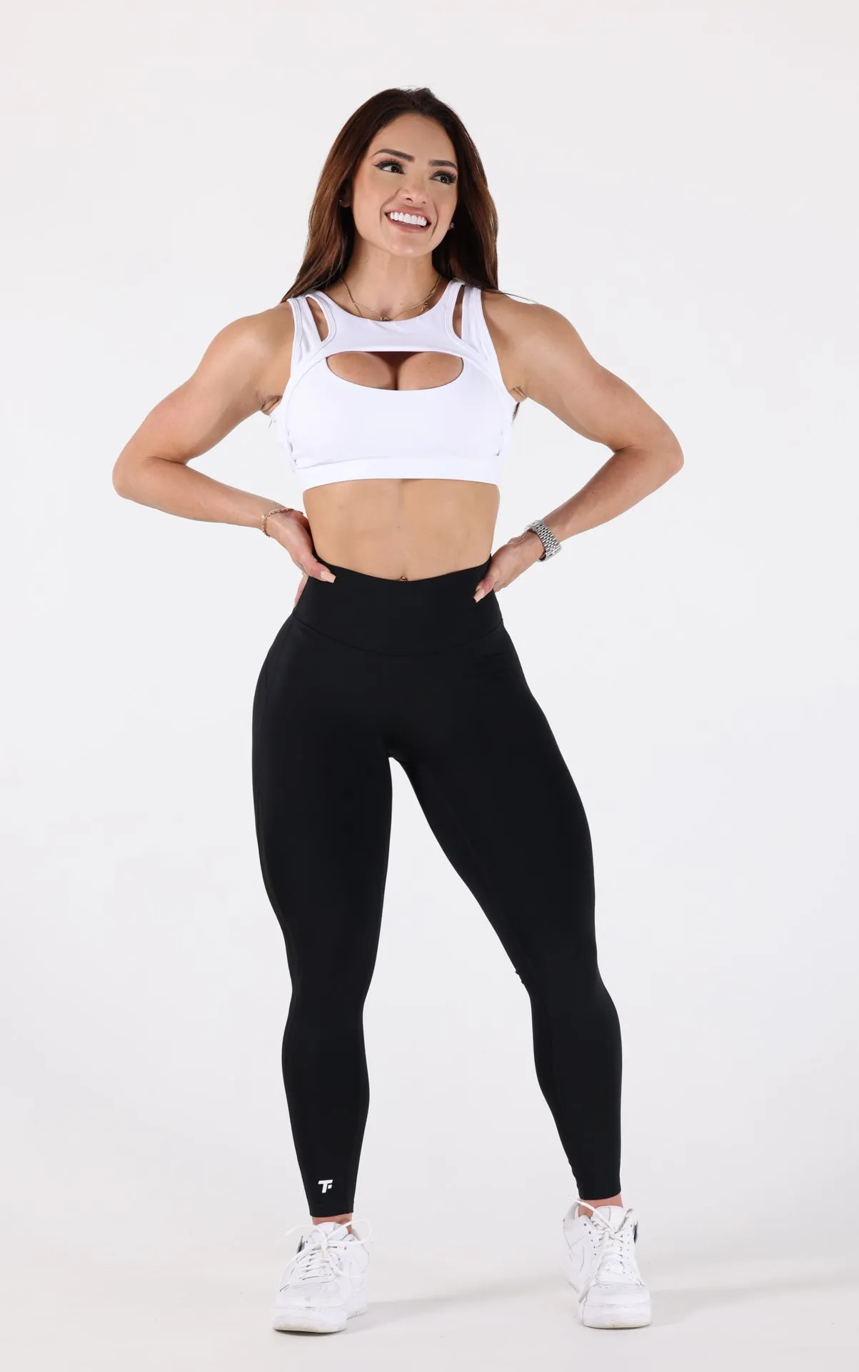 Cut Front White Sports Bra