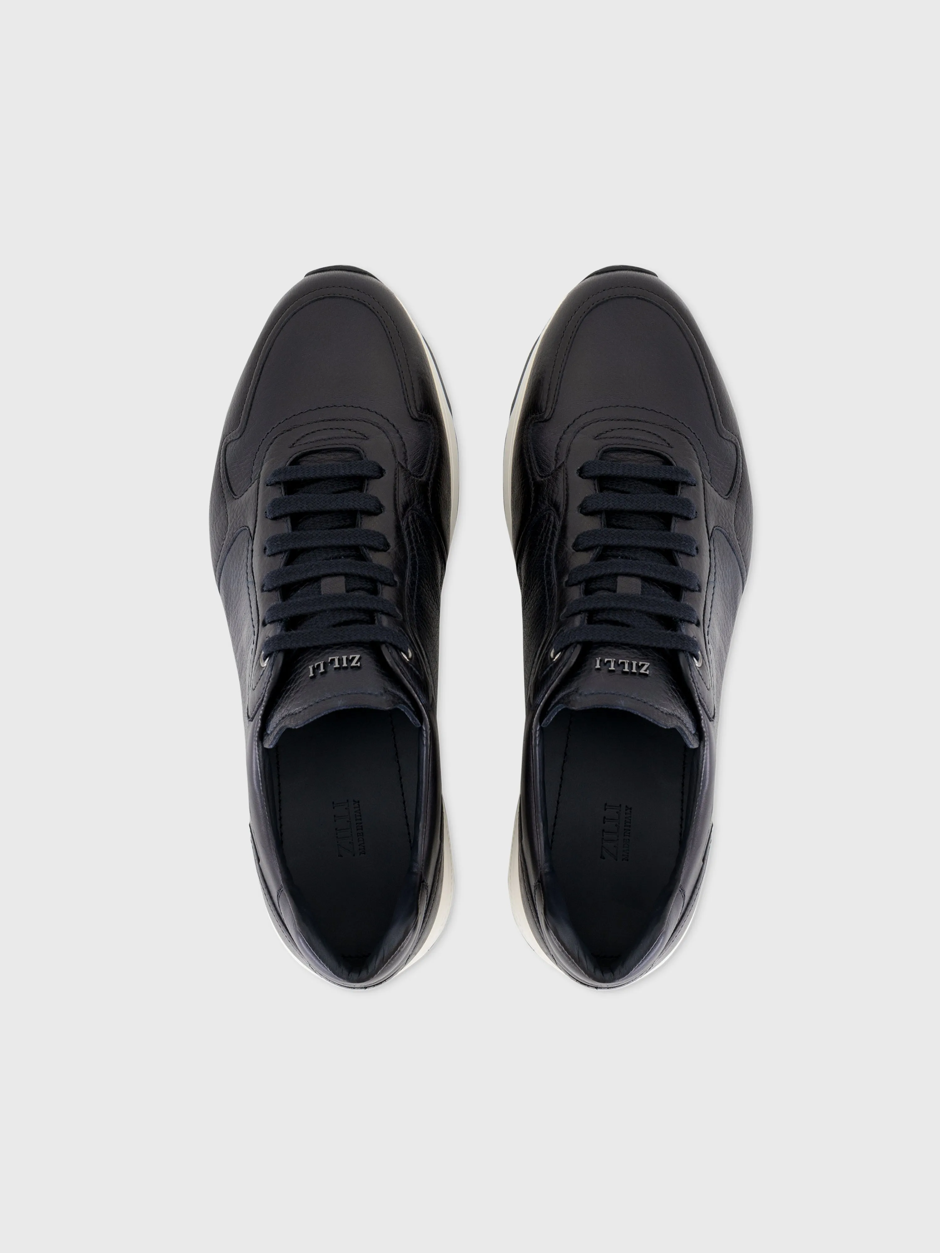 Deerskin and Calfskin Lace-Up Sneakers Dark Navy