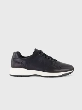 Deerskin and Calfskin Lace-Up Sneakers Dark Navy