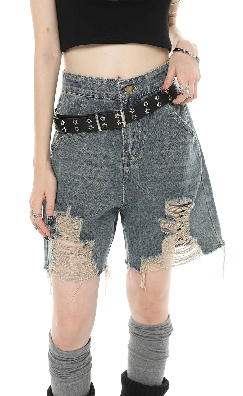 Distressed Denim Bermuda Straight-Leg Shorts