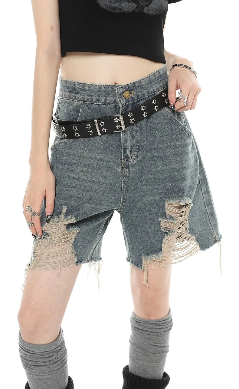 Distressed Denim Bermuda Straight-Leg Shorts