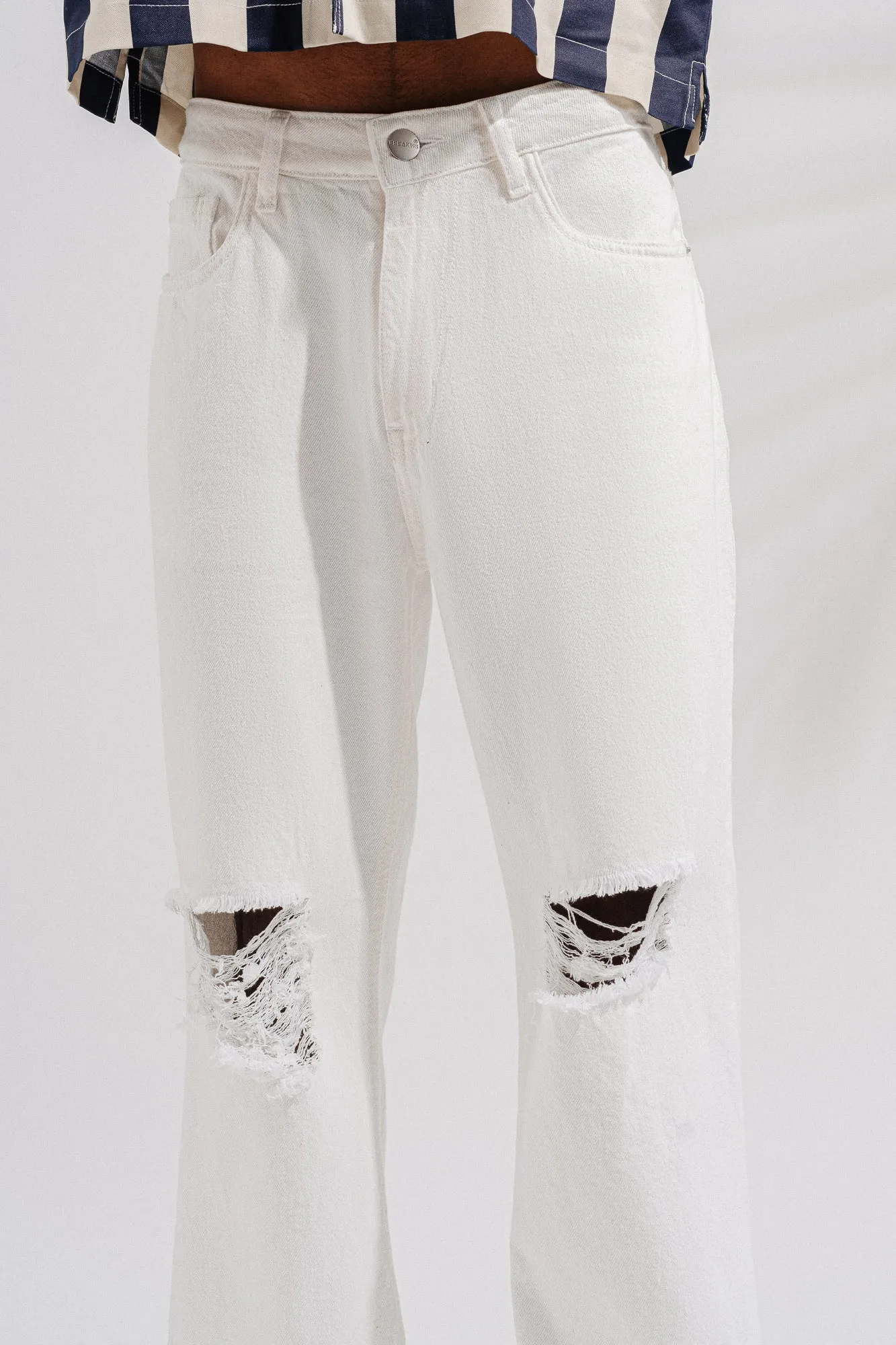 Distressed White Men's Jeans