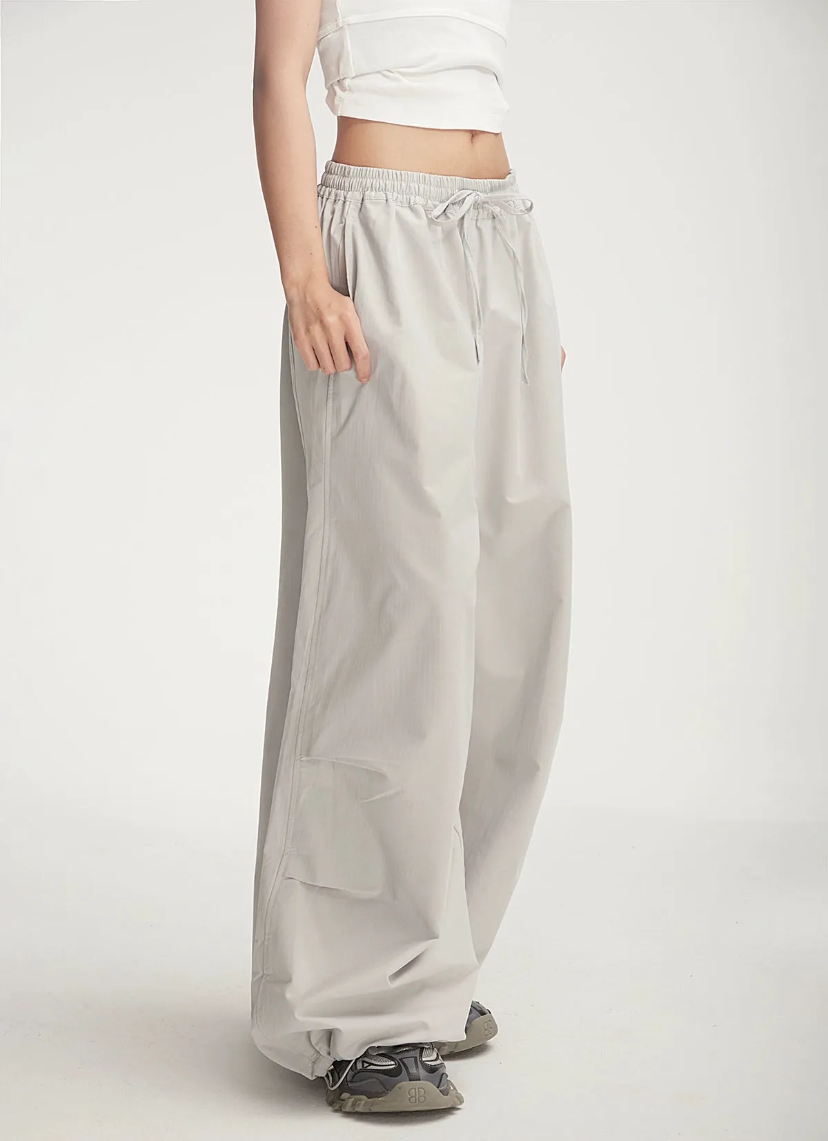 Drawstring Wide-Leg Parachute Jogger Pants