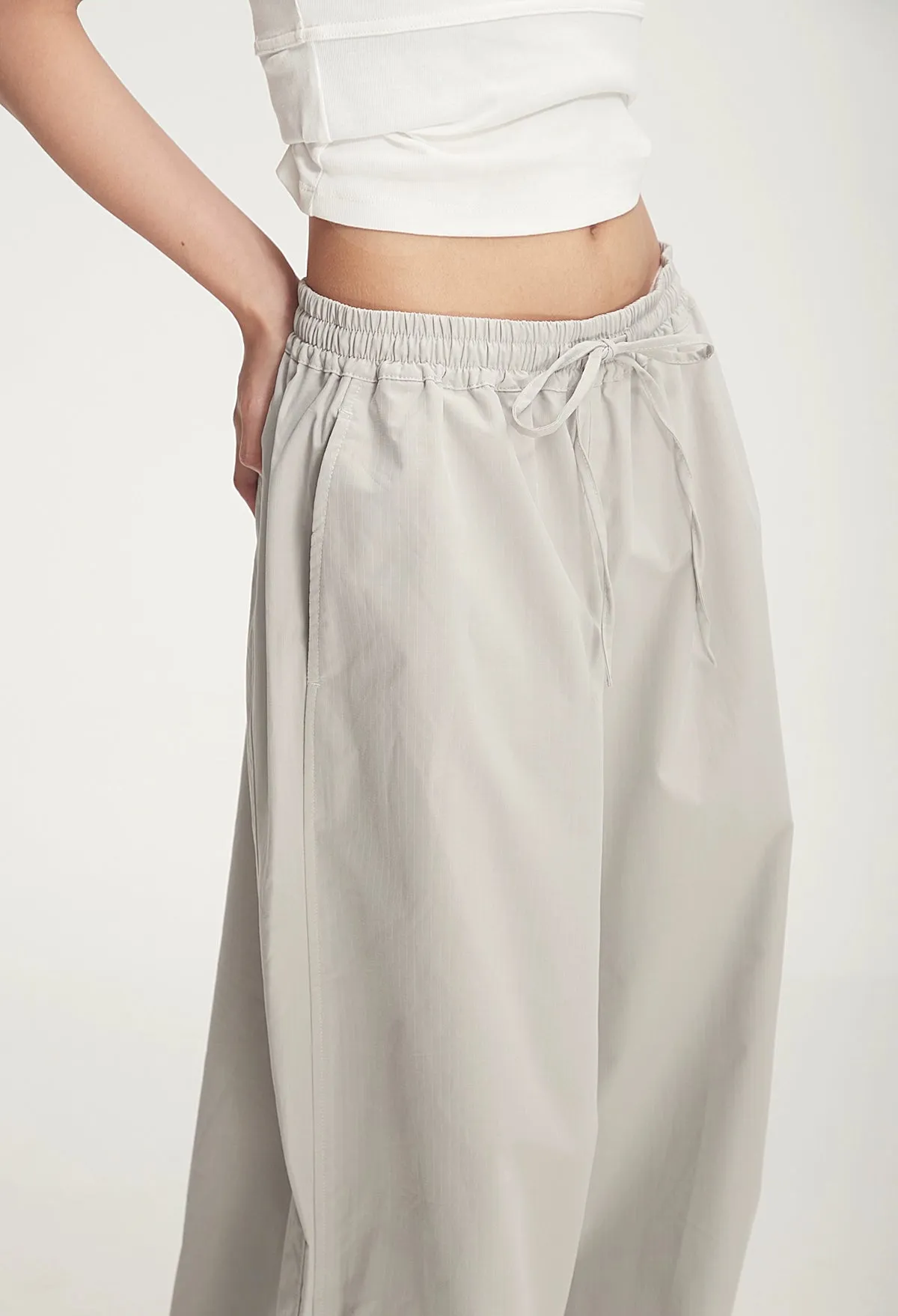 Drawstring Wide-Leg Parachute Jogger Pants