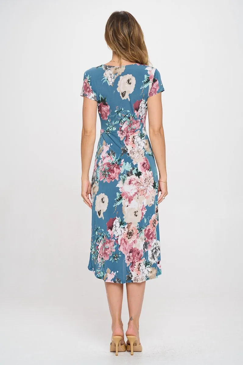 Emma Ruched Midi Wrap Dress