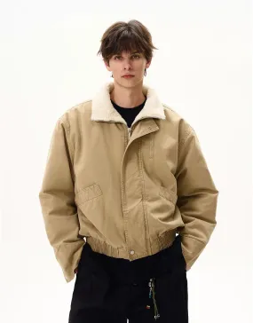 Fleece Lined High Collar Zip Pocket Worker Jacket