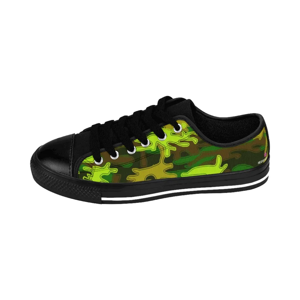 Green Brown Camo Women's Sneakers, Army Military Camouflage Printed Fashion Canvas Tennis Shoes