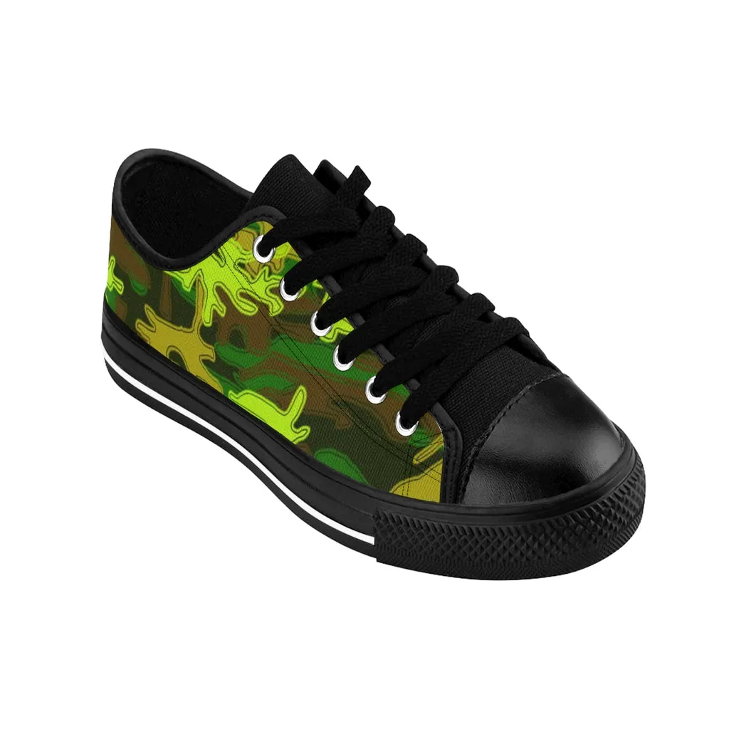 Green Brown Camo Women's Sneakers, Army Military Camouflage Printed Fashion Canvas Tennis Shoes