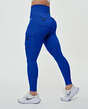 High Waisted Cargo Leggings - Blue