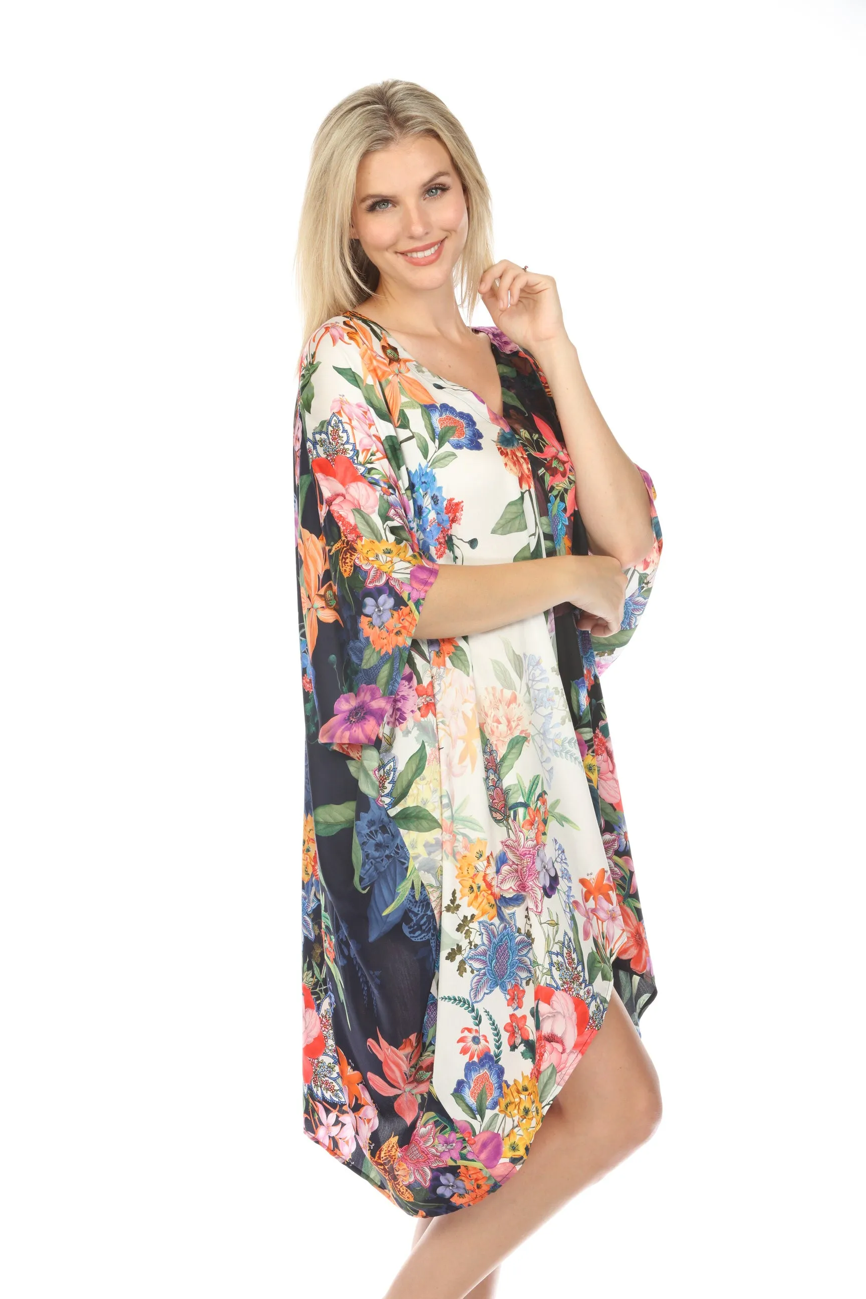 Johnny Was Neon Jungle Mix High-Low Swim Cover-Up Kaftan Dress CSW4024-J