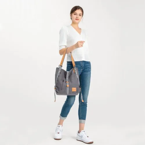 Kono Canvas Hobo Slouch Shoulder Bag and Backpack - Khaki | Stylish & Versatile