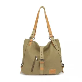 Kono Canvas Hobo Slouch Shoulder Bag and Backpack - Khaki | Stylish & Versatile